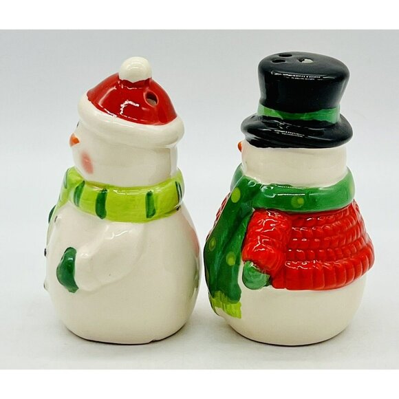 Celebrations By Mikasa Snowmen Salt Pepper Shakers Hand Painted Ceramic Winter - Picture 5 of 10